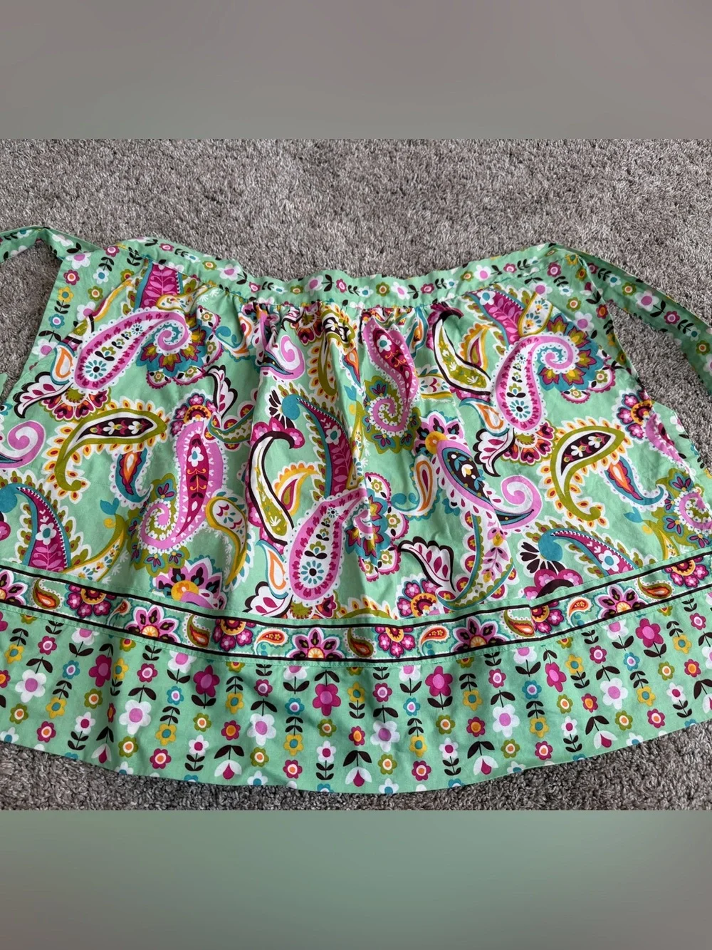 Vera Bradley Green Pink Daisy Tutti Frutti Paisley Waist Apron Retro Cottage
